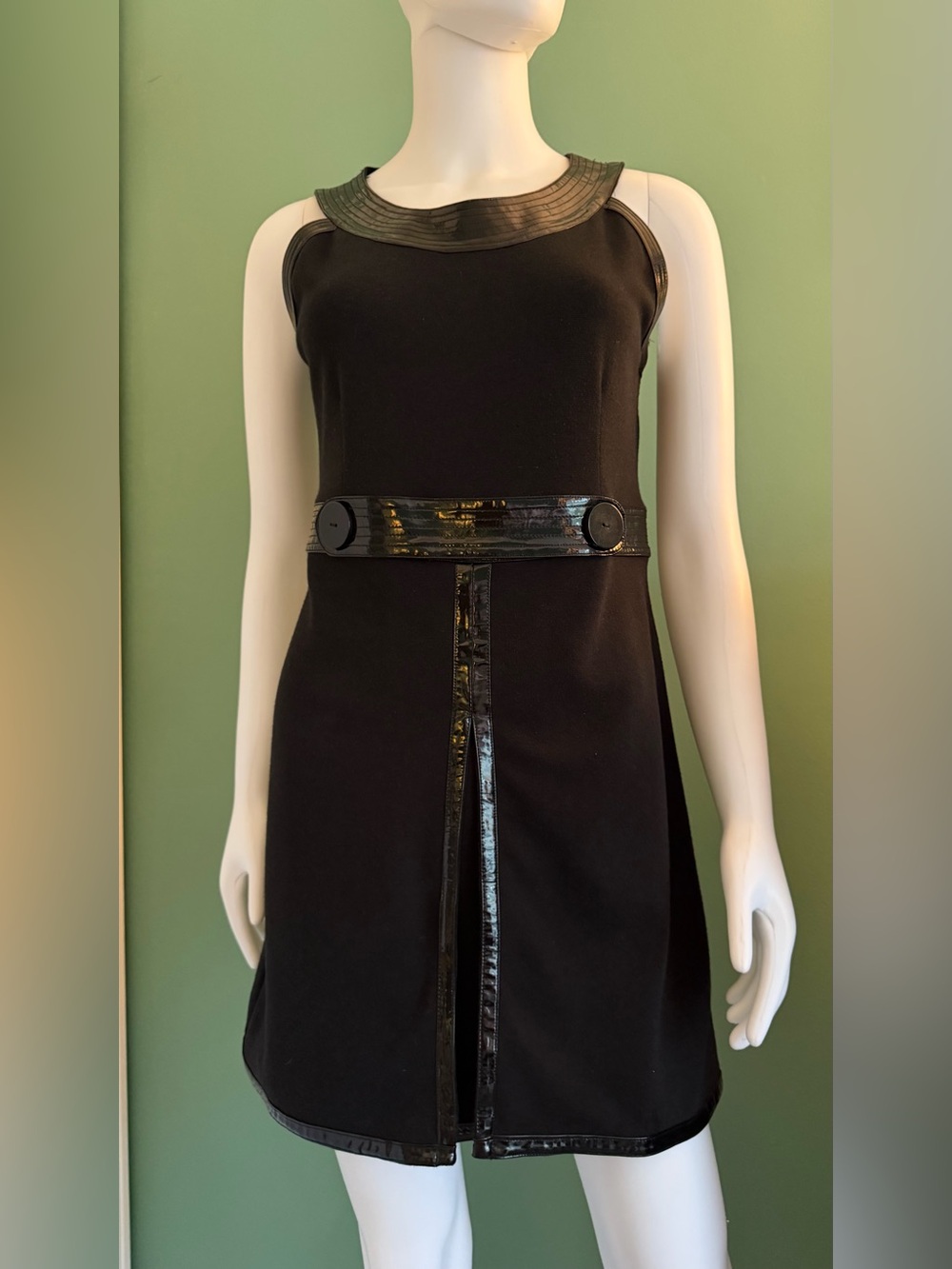 Vintage Kenar Black Sleeveless Retro Mod Style Mini Dress
